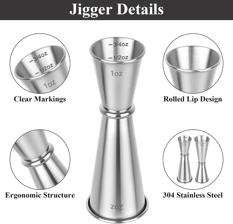 Hoiny 2 Pack Jigger for Bartending, 2 OZ 1 OZ Double Shot Cocktail Measure Jiggers, Stainless Steel Measuring Cup Bartending Supplies (Silver) - Image 3
